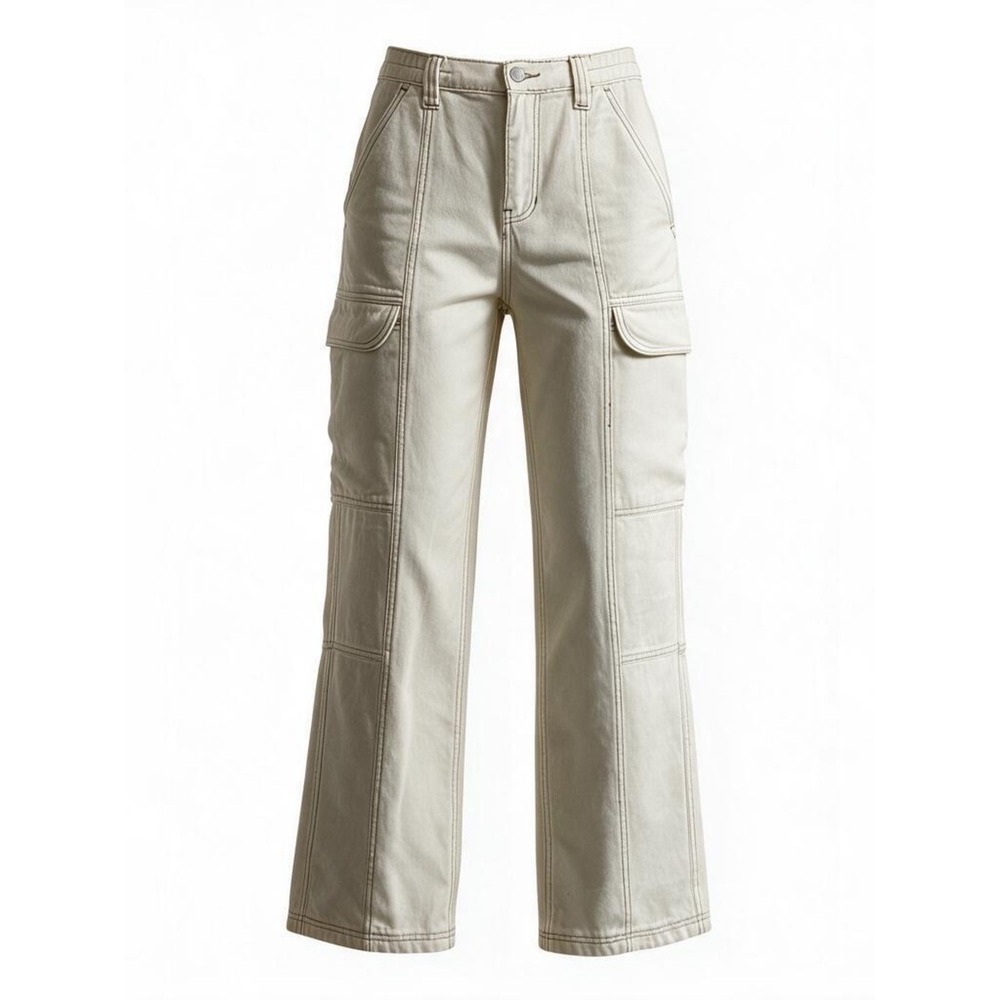 PacSun Women's Elastic Waist Cargo Pants Utility Pockets Beige Size Small